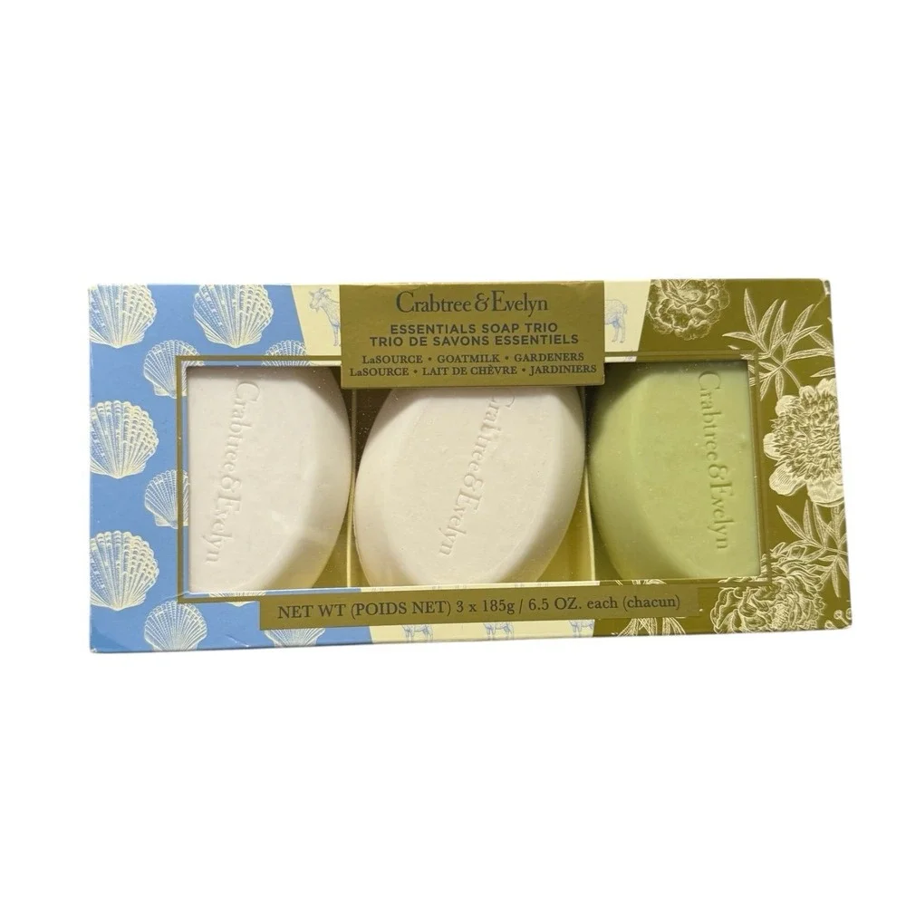 Crabtree‎ & Evelyn Essentials Soap Trio LaSource Goatmilk Gardener Box Set of 3
